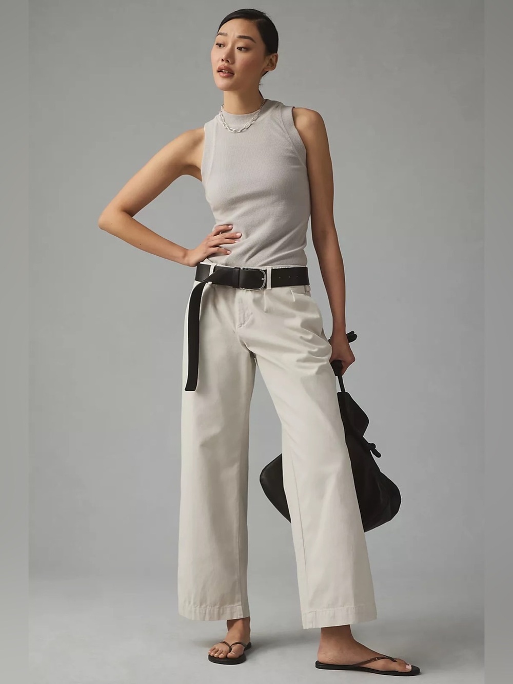 NWT ANTHROPOLOGIE Maeve Pleated Wide-Leg Chino Trousers | White/Blanc MSRP $128